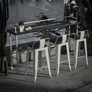 实木吧台桌奶茶店酒吧桌椅组合家用创意长条桌铁艺吧台靠墙高脚桌