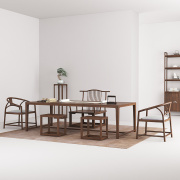 新中式茶桌椅组合黑胡桃色实木，禅意茶艺功夫茶台老榆木茶室家具