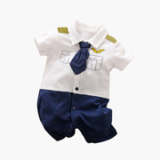 婴儿哈衣短袖绅士连体衣夏季 儿童男宝宝满月百天周岁生日礼服