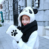 韩版学生帽子围巾手套三件套女冬季保暖可爱熊猫围脖一体帽子套装