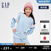 gap女童春秋logo华夫格卫衣，卫裤两件套儿童装洋气运动套装862319