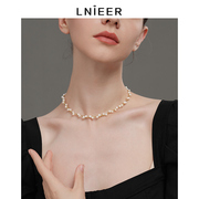 LNIEER复古天然珍珠项链女时尚轻奢小众高级感锁骨链2024年潮