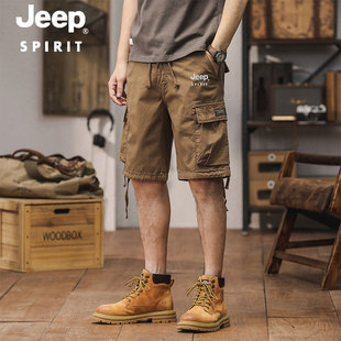 jeep夏季男士宽松直筒工装短裤，多口袋中裤，户外五分裤休闲短裤大码