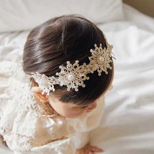 韩国女宝宝花朵蕾丝系带发带，女婴儿礼服公主头花儿童公主头带