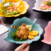 北欧创意树叶形餐具 家用陶瓷早餐盘水果沙拉碟子网红汤菜盘深盘