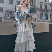 欧洲站白色连衣裙2024夏季法式气质吊带裙，性感显瘦高级感蛋糕裙子