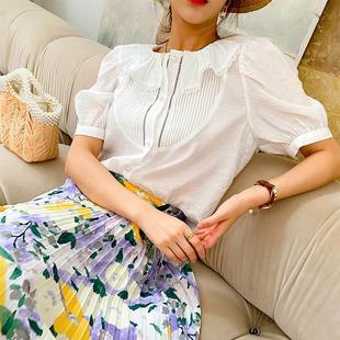 夏季气质淑女衬衣女短袖，白色薄款上衣法式设计感韩国品质女装
