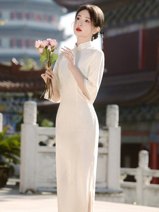 白色倒大袖旗袍2024春夏新中式年轻款少女连衣裙领证订婚礼服