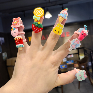 儿童戒指女童卡通小精灵恐龙塑料指环可爱萌物玩具首饰幼儿礼物