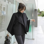 韩国东大门新短款披肩蝙蝠，袖大衣女双面，手缝羊绒上衣斗篷毛呢外套