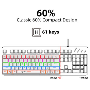 V900有线机械键盘多种灯光炫彩61key青轴办公键盘 gaming keyboad