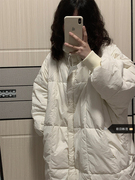 大码米白色蝙蝠袖羽绒棉服女冬季韩系中长款慵懒宽松加厚棉衣外套