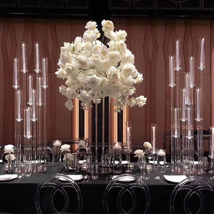 水晶烛台欧式婚庆路引道具酒店，装饰摆件软装样品房现代玻璃蜡烛台