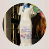 原创设计师定制 包臀鱼尾开叉V领短袖印花蕾丝白色一步裙连衣裙