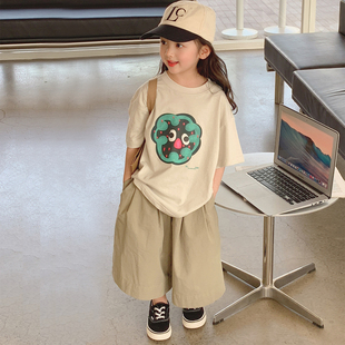 女童夏季套装2024夏装韩国儿童装洋气时髦短袖休闲两件套