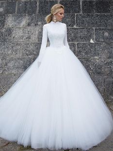 回族/穆斯林新娘婚纱2023白色蕾丝中腰大码婚纱礼服拖尾欧式