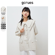 gcrues娃娃领外套女2024春秋，韩版短款小个子风衣独特别致绝美