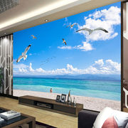 大型壁画客厅卧室玄关墙纸3d壁纸墙纸8d电视，墙纸背景立体大海沙滩