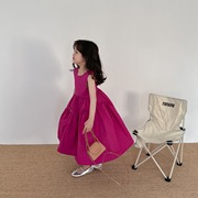 女童时尚洋气背心裙韩版火龙果，色连衣裙儿童大裙摆，无袖设计感裙子