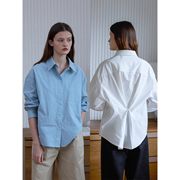 Veega Chic 100棉 设计感后身系扣两色翻领分割口袋衬衫上衣