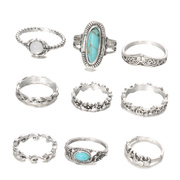 亚马逊跨境欧美风緑松石戒指套装，组合9件套，关节戒指指环戒指