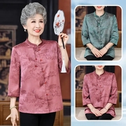 中国风老年人妈妈夏装，七分袖奶奶唐装衬衣，60岁70老太太立领衬衫女