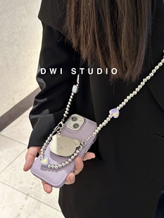 DWI STUDIO斜挎挂绳紫色小熊背带手机壳14promax/13硅胶iPhone14pro/11/13promax/12软壳15