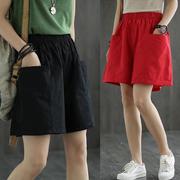 韩版大版2023夏季纯棉短裤女士时髦简约口袋大码女装直筒短裤