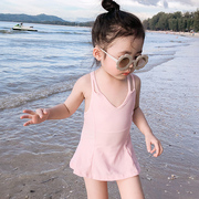 儿童泳衣女童小宝宝韩国游泳衣度假速干吊带公主裙式平角连体泳装