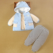一岁半男宝宝秋冬装分体款，加厚棉服袄，三件套装婴儿衣服外套冬季12