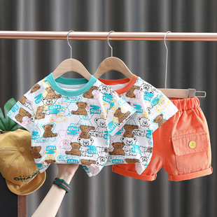 男宝宝夏装男童套装0一1-2-3岁韩版潮衣婴儿童，春秋帅气洋气两件套