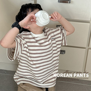 柒号童仓男童条纹短袖，t恤儿童短袖2024韩版宝宝，宽松上衣夏季