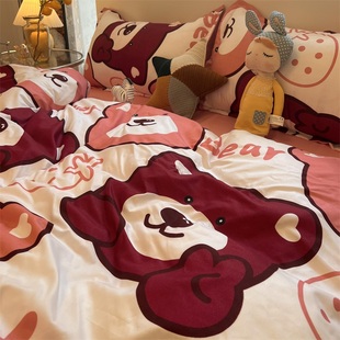 卡通公主风草莓宝贝粉色系女生床上四件套学生宿舍床单被套三件套