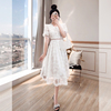 公主裙气质裙子2022女装夏季V领白色网纱蕾丝仙女连衣裙薄款