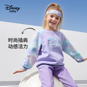 Disney/迪士尼女童撞色插肩袖圆领卫衣小孩子甜美长袖衫2024春装