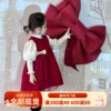 女童红色连衣裙2023冬装，宝宝加绒背心裙，儿童洋气公主裙新年装