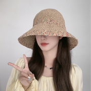 彩色草帽女夏季出游沙滩帽户外防晒太阳帽韩版可折叠草编遮阳帽子
