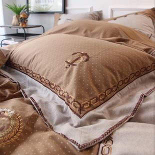 棉床上用品四件套1.8m2.0m纯全秋冬英伦风拼接色织拉绒加厚磨毛