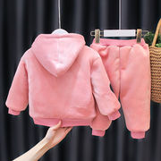 品牌宝宝加绒加厚卫衣两件套装婴儿童装秋冬季男童女童棉衣服外套
