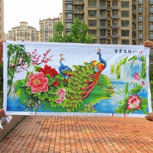纯手工十字绣成品富贵祯祥孔雀开屏牡丹花开客厅画新款人工绣好的