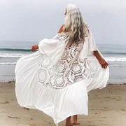 2024度假沙滩罩衫蕾丝雪纺防晒衫中长款白色外搭超仙外套女夏