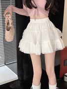 白色短裙女2024夏季蕾丝网纱半身裙芭蕾蛋糕裙仙女公主蓬蓬裙