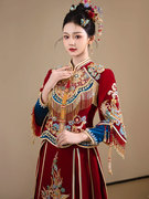 重工红色新娘秀禾服小个子，中式结婚婚服高级嫁衣敬酒服薄款夏礼服(夏礼服)