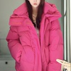 2023冬季韩版宽松加厚中长款面包，服火龙果玫，红色羽绒服外套女