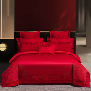 新婚庆(新婚庆)床上用品四件套大红色，全棉纯棉绣花被套床单式婚嫁高档床品