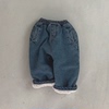 韩国进口婴幼童装抓绒直筒牛仔裤儿童冬款加厚保暖外穿棉裤