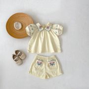 宝宝夏装分体个性套装纯棉薄，女宝短袖衬衫，短裤2件套婴儿韩版衣服