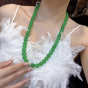 天然翡翠大颗粒绿玉髓圆珠项链玛瑙毛衣链起荧光阳绿帝王绿礼物女