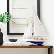 美式单桅帆船模型实木质手工，定制图案摆件，地中海风格工艺商务