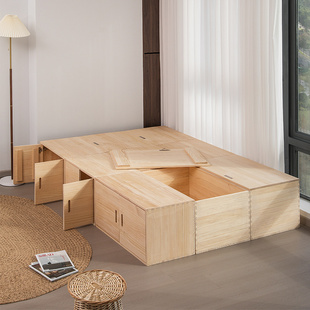 榻榻米拼床木箱子，收纳箱飘窗实木储物箱房间床，移动加宽整理箱定制